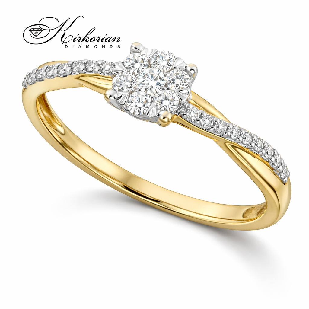 пръстен с естествени диаманти 0.20 ct жълто злато