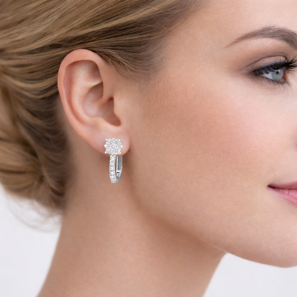 Обеци от бяло злато 14К с диаманти 0.35 ct и английско закопчаване Елегантен модел Код RN70