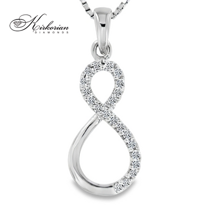 Колие Безкрайност от бяло злато 14к с диаманти 0.08ct | Символ на вечна любов