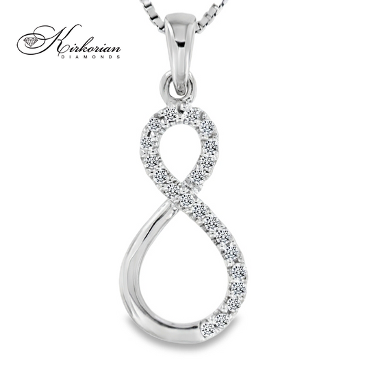 Колие Безкрайност от бяло злато 14к с диаманти 0.084ct | Символ на вечна любов