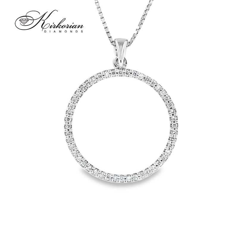 Кръгло колие от бяло злато 14к с диаманти 0.19ct – Модерен минимализъм | Kirkorian Diamonds
