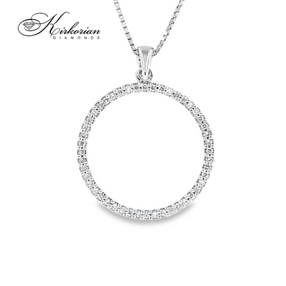 Кръгло колие от бяло злато 14к с диаманти 0.19ct – Модерен минимализъм | Kirkorian Diamonds