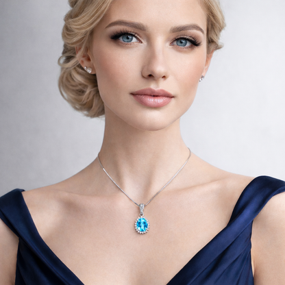 Колие от бяло злато 14к с топаз 1.86ct и диаманти 0.20ct – класическо великолепие | Kirkorian Diamonds