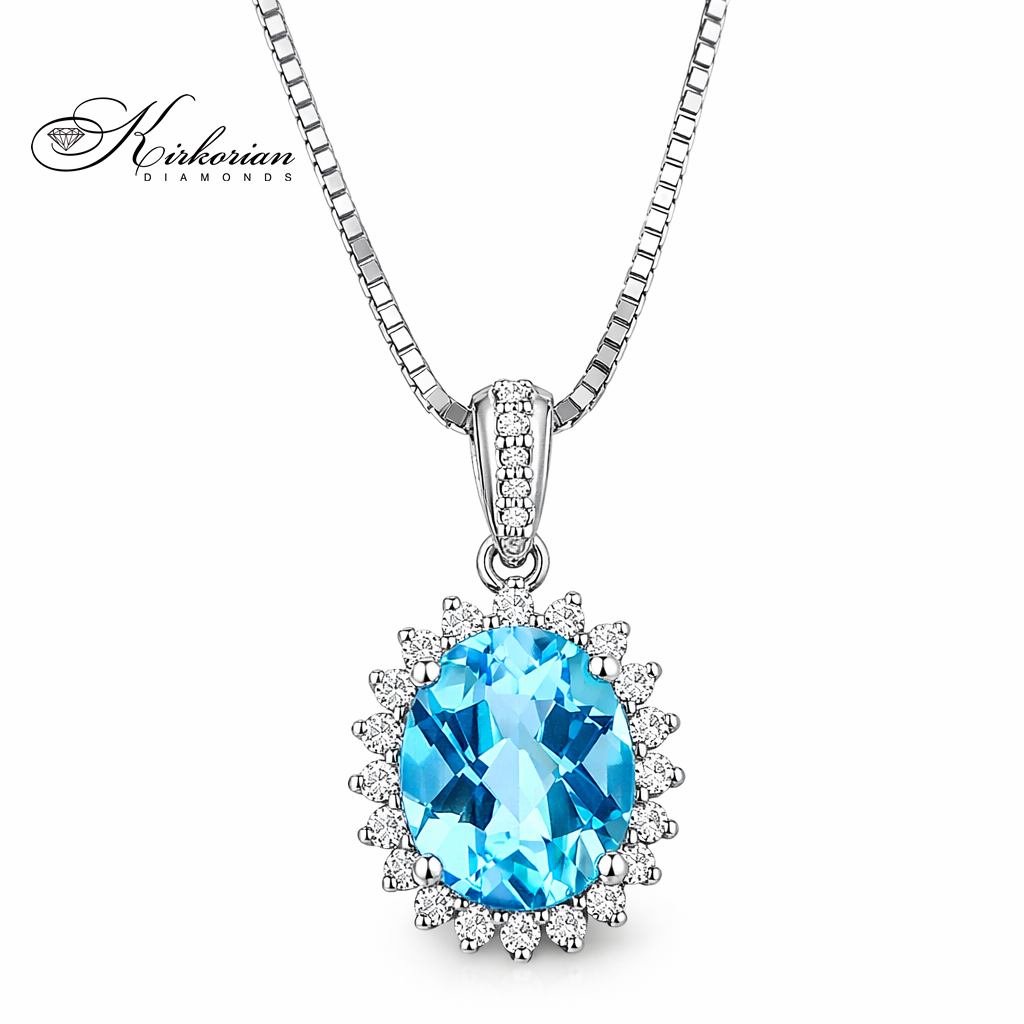 Колие от бяло злато 14к с топаз 1.86ct и диаманти 0.20ct – класическо великолепие | Kirkorian Diamonds