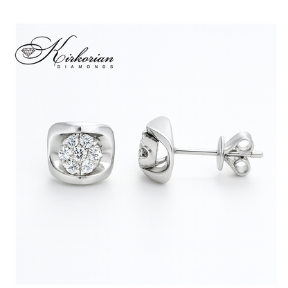 Обеци от бяло злато 14К с диаманти 0.22 ct Модел с модерна форма Код RN86