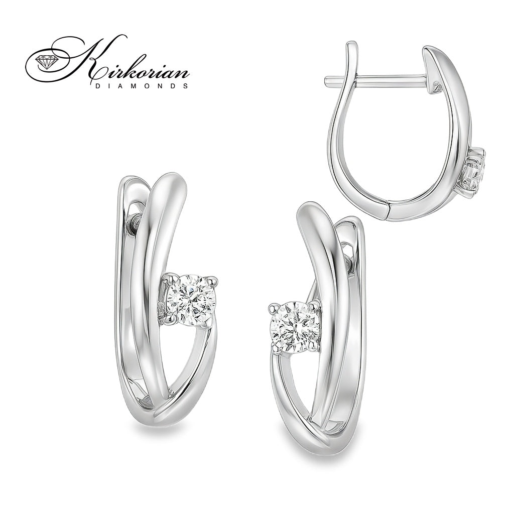 Обеци от бяло злато 18К с диаманти 0.15 ct и английско закопчаване Елегантен модел Код RN98