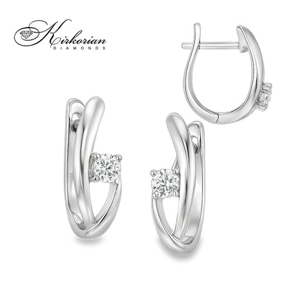 Обеци от бяло злато 18К с диаманти 0.15 ct и английско закопчаване Елегантен модел Код RN98