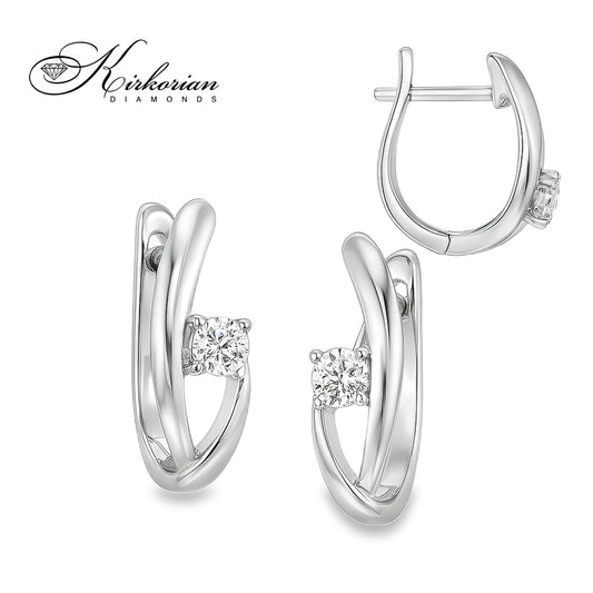 Обеци от бяло злато 18К с диаманти 0.15 ct и английско закопчаване Елегантен модел Код RN98