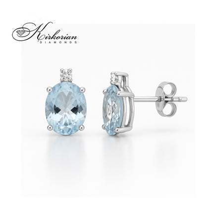 Обеци от бяло злато 18К с аквамарин 2.20 ct и диаманти 0.04 ct – модел S103475, елегантен дизайн, специална оферта