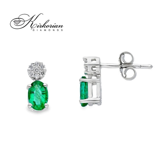 Висящи обеци от бяло злато 18К със смарагди 0.88 ct и диаманти 0.10 ct – луксозен модел S122644, изгодна цена, готови за подарък