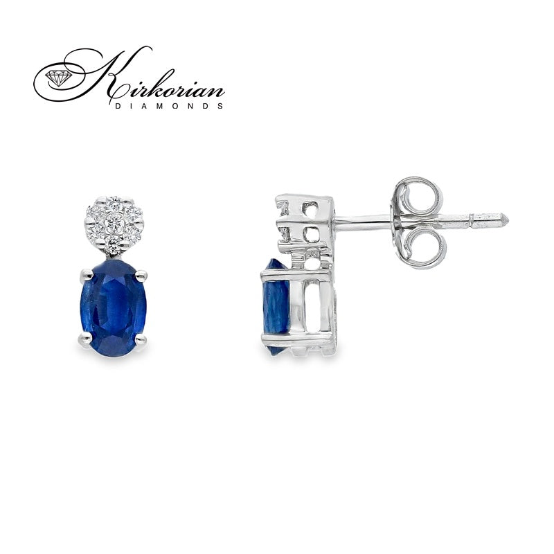 Висящи обеци от бяло злато 18K със сапфири 1.00 ct и диаманти 0.10 ct – елегантен модел от Kirkorian Diamonds