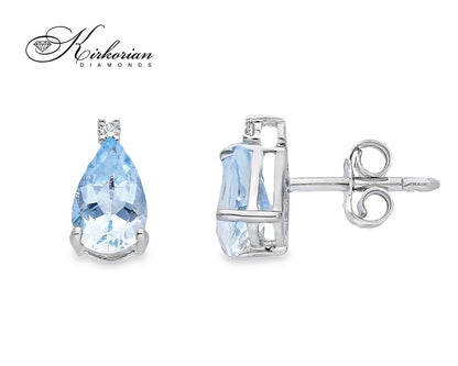 Капковидни обеци от бяло злато 18k с аквамарин 2.24ct и диаманти 0.04ct – S190821