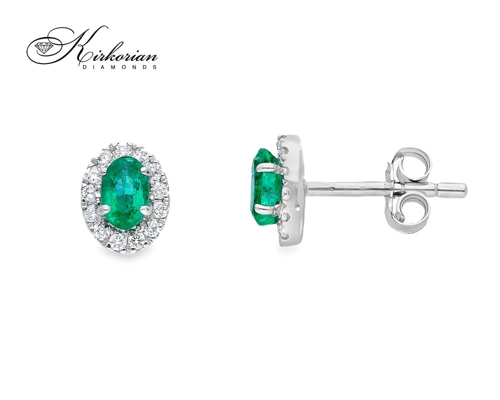 Обеци от бяло злато 18k със смарагди 0.46ct и диаманти 0.18ct – S225821