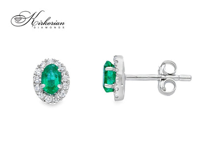 Обеци от бяло злато 18k със смарагди 0.46ct и диаманти 0.18ct – S225821