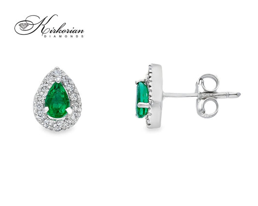Обеци от бяло злато 18k със смарагди 0.41ct и диаманти 0.18ct – модел S225827