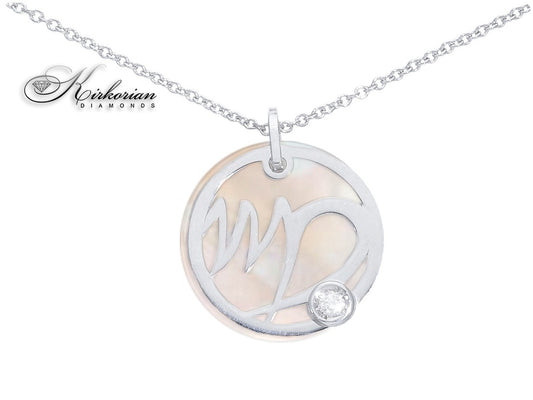 Колие Зодия Дева от Бяло Злато и Седеф 18К с Диамант 0.02 Карата - Код S237423 | Kirkorian Diamonds