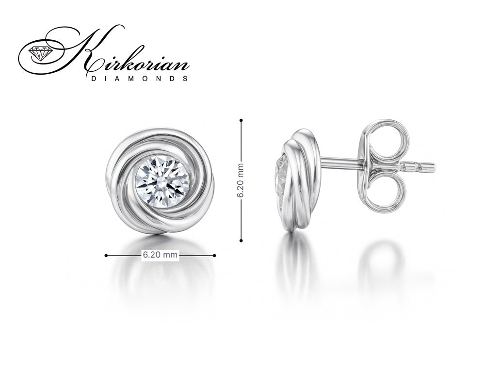 Обеци с един диамант 0.18ct в преплетен обков от бяло злато 18k – модел S253890