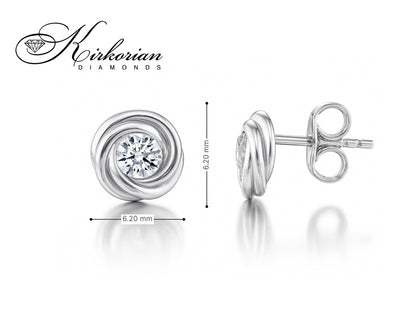 Обеци с един диамант 0.18ct в преплетен обков от бяло злато 18k – модел S253890