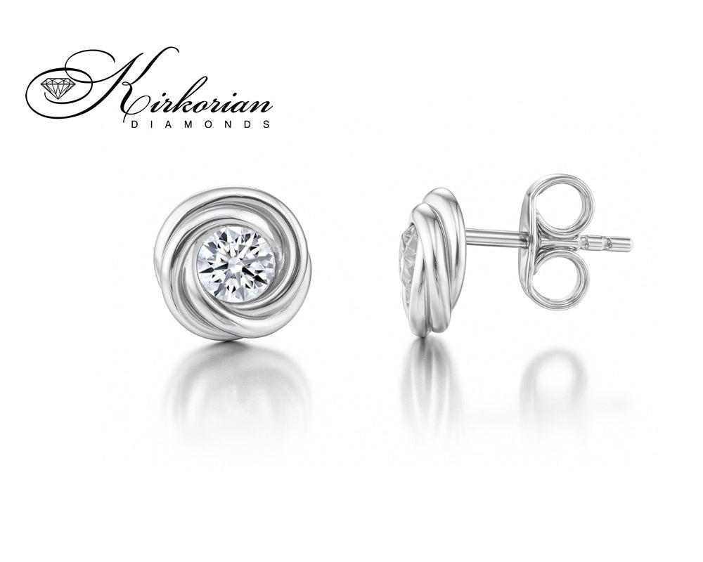 Обеци с един диамант 0.18ct в преплетен обков от бяло злато 18k – модел S253890