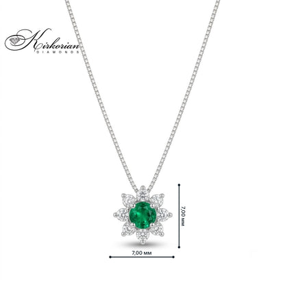 Колие от 18К бяло злато със смарагд 0.14 ct и диаманти, висулка 7 х 7 мм