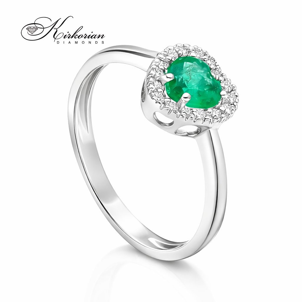 Годежен пръстен със смарагд 0.43 ct и диаманти хало бяло злато 18К модел S262773SB