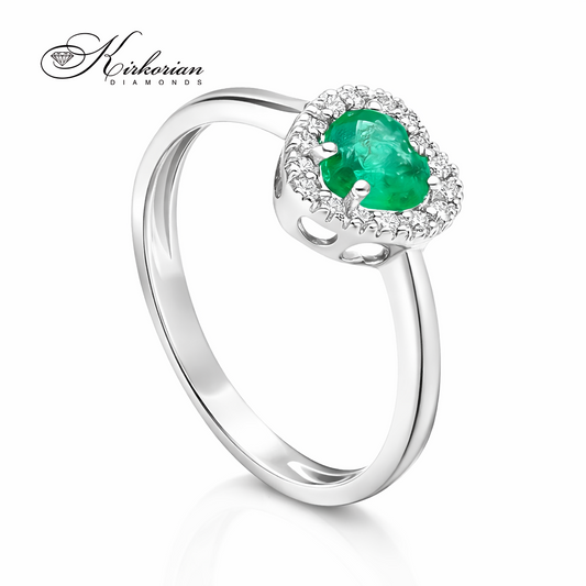 Годежен пръстен със смарагд 0.43 ct и диаманти хало бяло злато 18К модел S262773SB