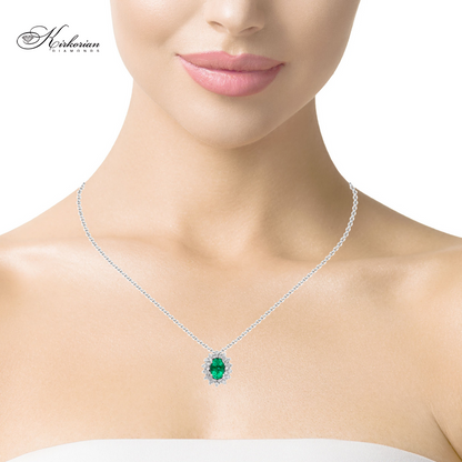 Колие бяло злато 18 карата със смарагд и диаманти - S276648SB | Kirkorian Diamonds