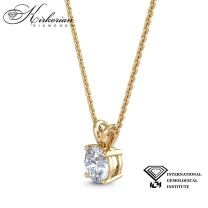 Колие с диамант 1.02ct IGI от жълто злато 14К – лабораторно създаден диамант, цени от производител