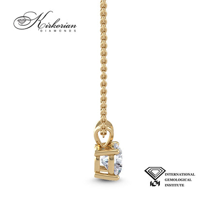 Колие с диамант 1.02ct IGI от жълто злато 14К – лабораторно създаден диамант, цени от производител