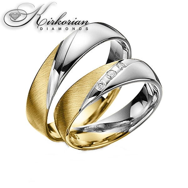 Комплект венчални халки WRD075 от бяло и жълто злато с диаманти 0.045ct