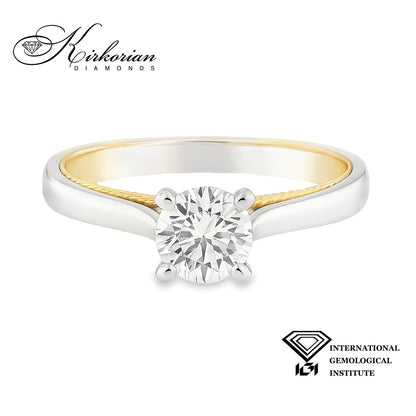 Годежен пръстен от бяло и жълто злато 18k с диамант 0.71ct и IGI сертификат – модел T107