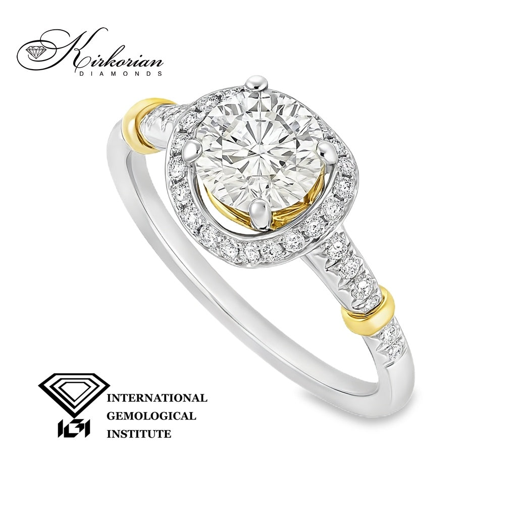 Годежен пръстен от бяло и жълто злато 18K с IGI диамант 0.80ct | Общо 1.03ct | Размер 53