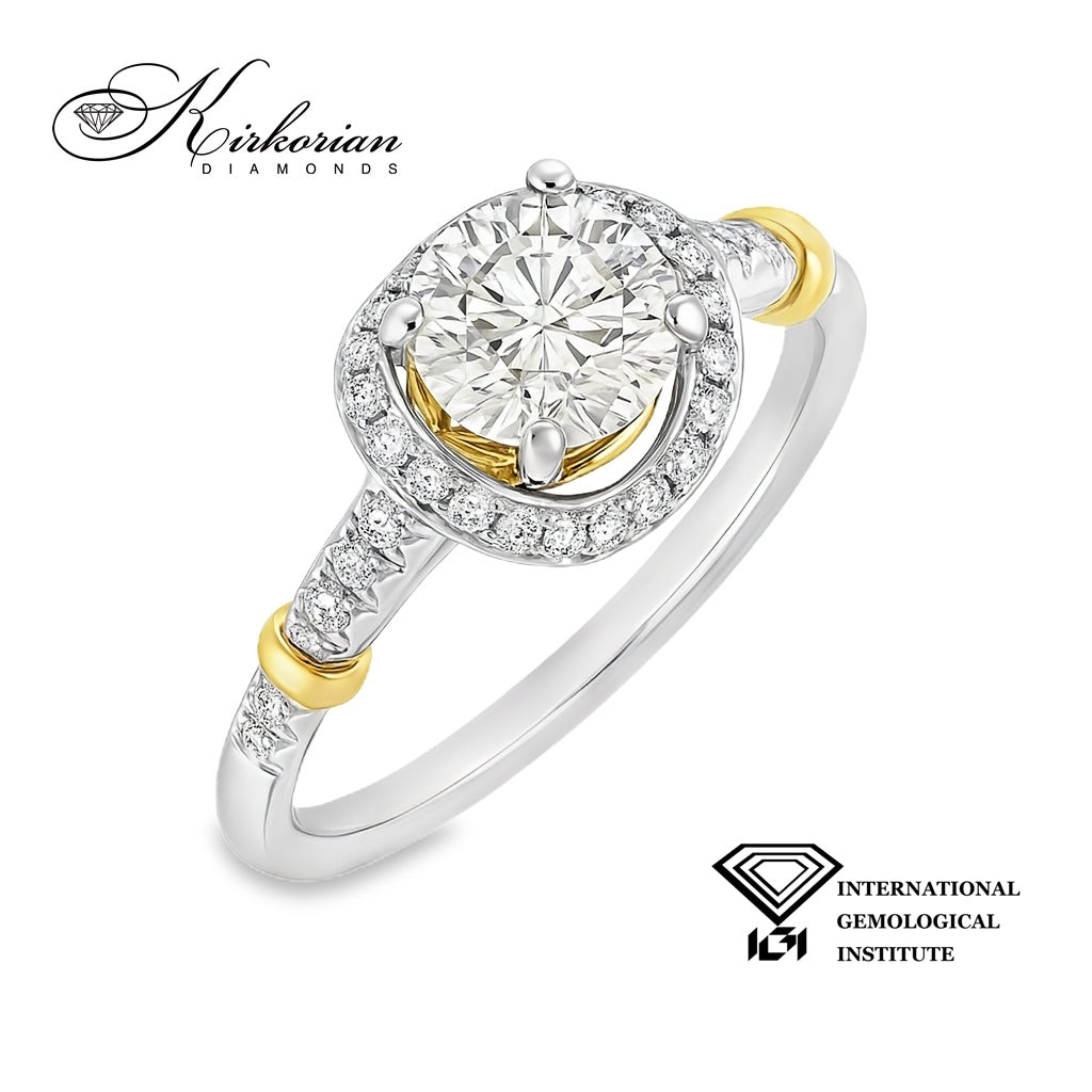 Годежен пръстен от бяло и жълто злато 18K с IGI диамант 0.80ct | Общо 1.03ct | Размер 53