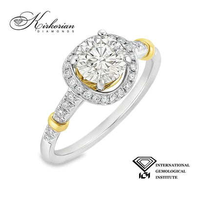 Годежен пръстен от бяло и жълто злато 18K с IGI диамант 0.80ct | Общо 1.03ct | Размер 53