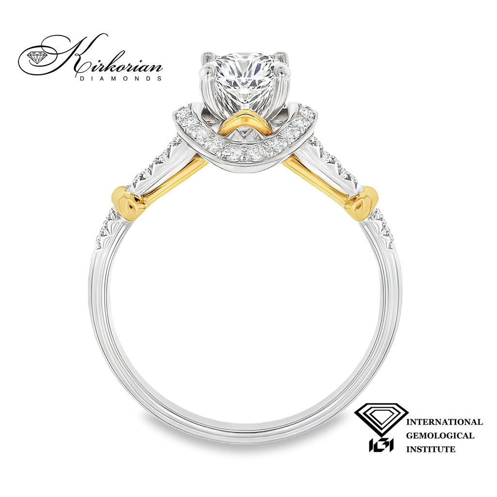 Годежен пръстен от бяло и жълто злато 18K с IGI диамант 0.80ct | Общо 1.03ct | Размер 53
