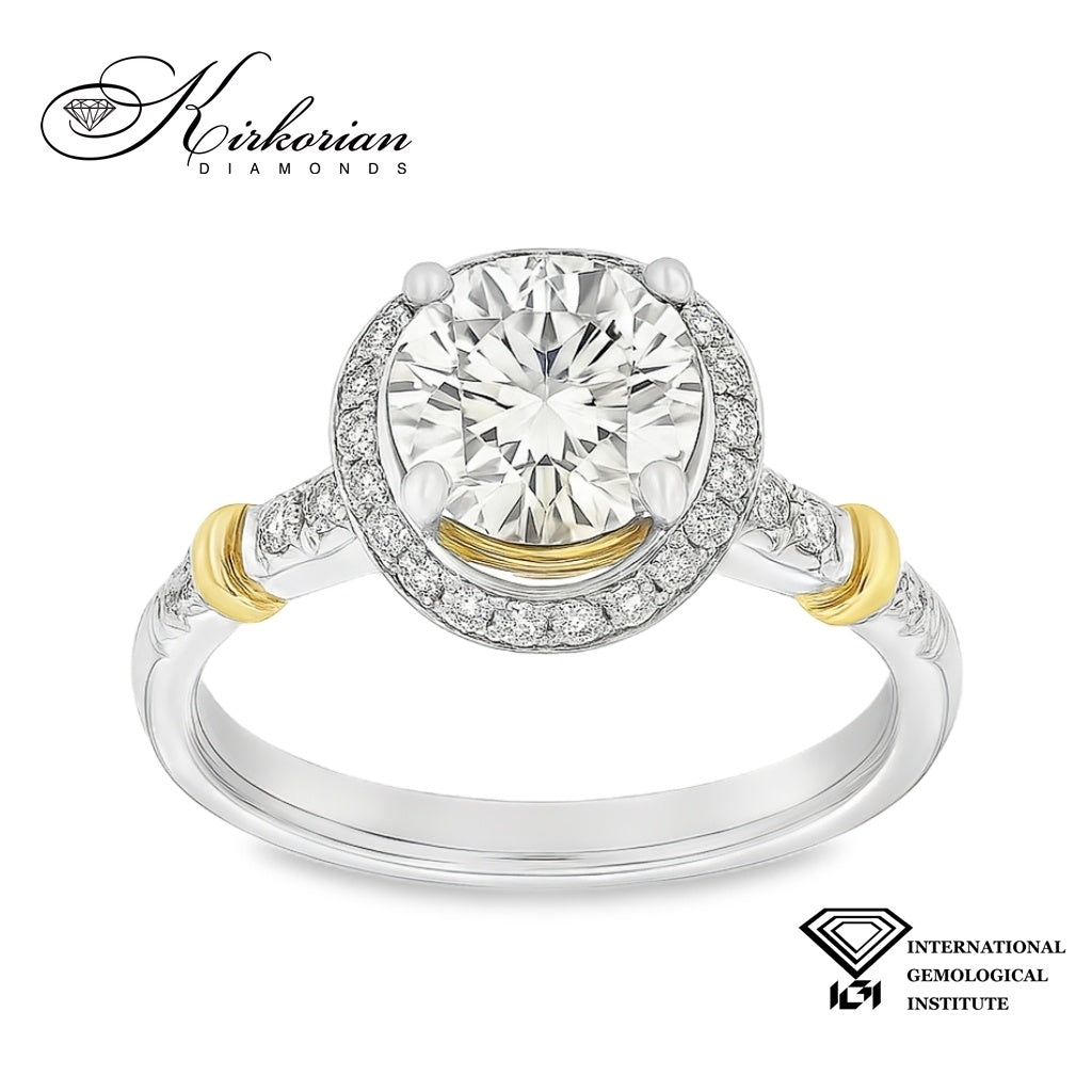 Годежен пръстен от бяло и жълто злато 18K с IGI диамант 0.80ct | Общо 1.03ct | Размер 53