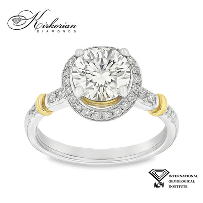 Годежен пръстен от бяло и жълто злато 18K с IGI диамант 0.80ct | Общо 1.03ct | Размер 53