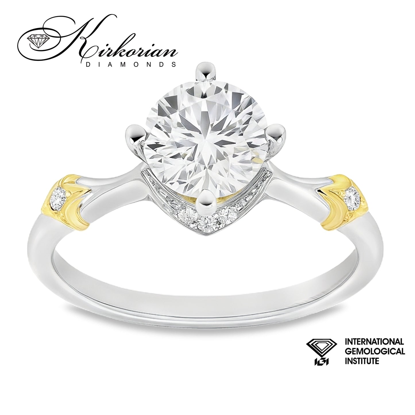 Годежен пръстен от бяло и жълто злато 18K с диамант 1.07ct IGI | Общ карат 1.19ct | Размер 53 | Топ цена