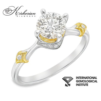 Годежен пръстен от бяло и жълто злато 18K с диамант 1.07ct IGI | Общ карат 1.19ct | Размер 53 | Топ цена