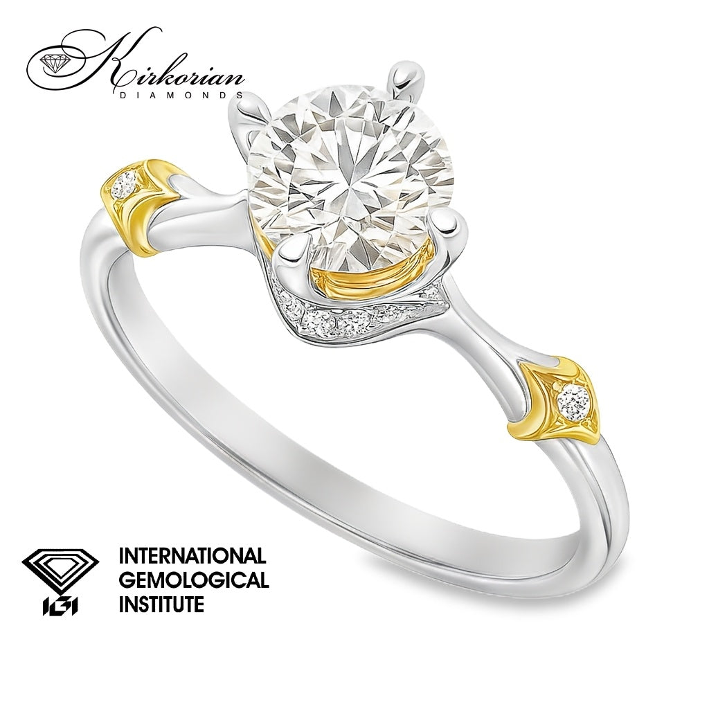 Годежен пръстен от бяло и жълто злато 18K с диамант 1.07ct IGI | Общ карат 1.19ct | Размер 53 | Топ цена