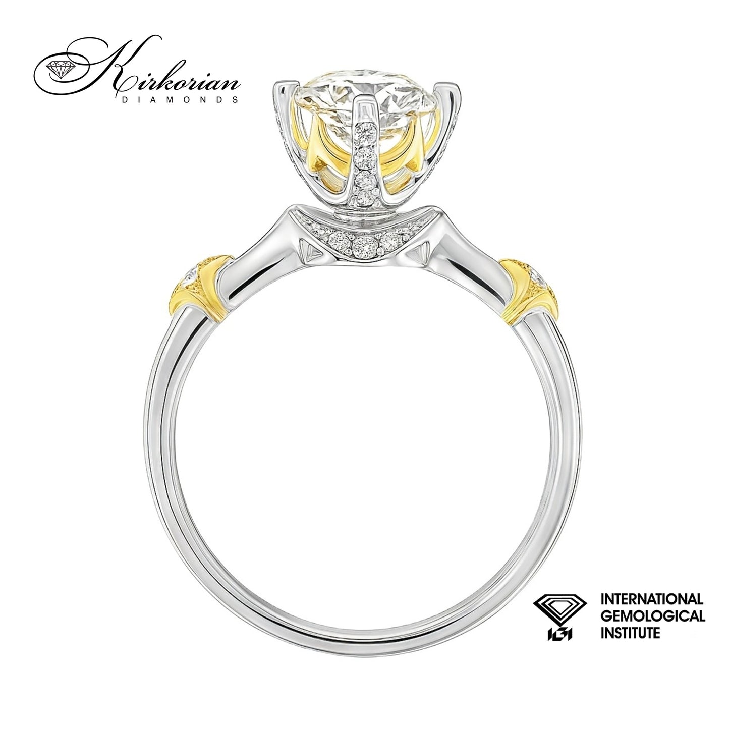 Годежен пръстен от бяло и жълто злато 18K с диамант 1.07ct IGI | Общ карат 1.19ct | Размер 53 | Топ цена