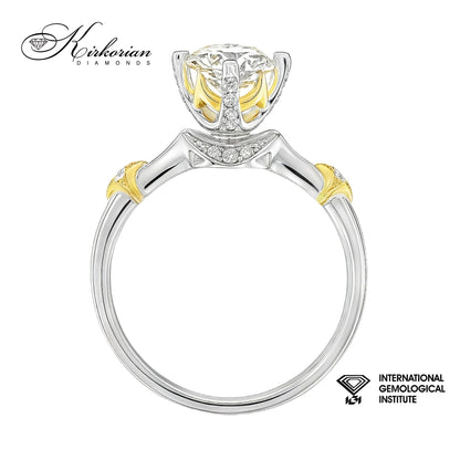 Годежен пръстен от бяло и жълто злато 18K с диамант 1.07ct IGI | Общ карат 1.19ct | Размер 53 | Топ цена