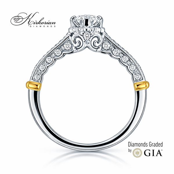 Годежен пръстен с диамант 0.40 ct D - VVS2 GIA и диаманти 0.25 ct от бяло и жълто злато 18K – общо 0.65 ct модел T112