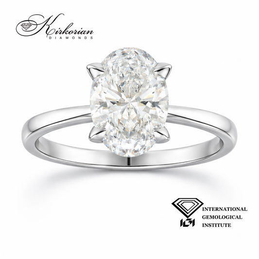 Годежен пръстен с лабораторен диамант 2.00 ct овал от бяло злато 14К – преден изглед
