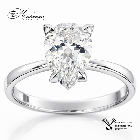 Годежен пръстен с лабораторен диамант 2.00 ct сълза от бяло злато 14К – централен изглед
