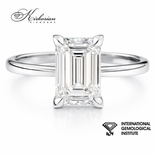 Годежен пръстен с лабораторен диамант 2.00 ct емералд от бяло злато 14К – преден изглед
