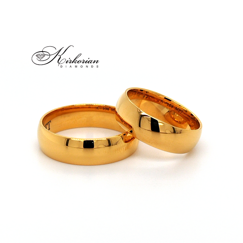 Класически венчални халки от жълто злато 14k – 6 мм, комплект WR144C