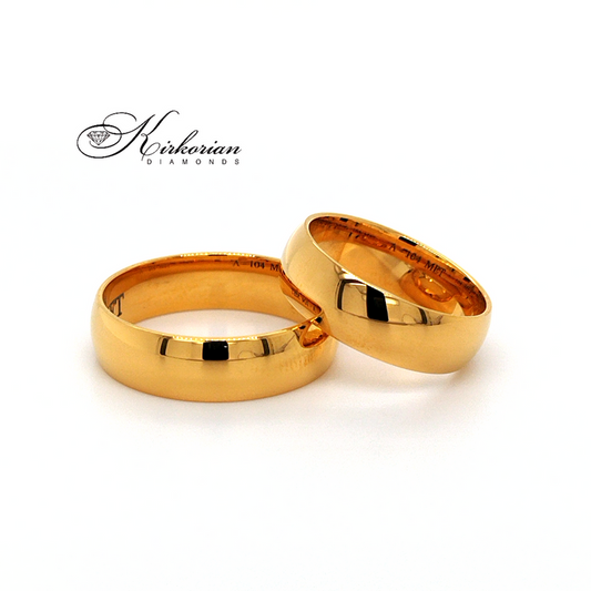 Класически венчални халки от жълто злато 14k – 6 мм, комплект WR144C