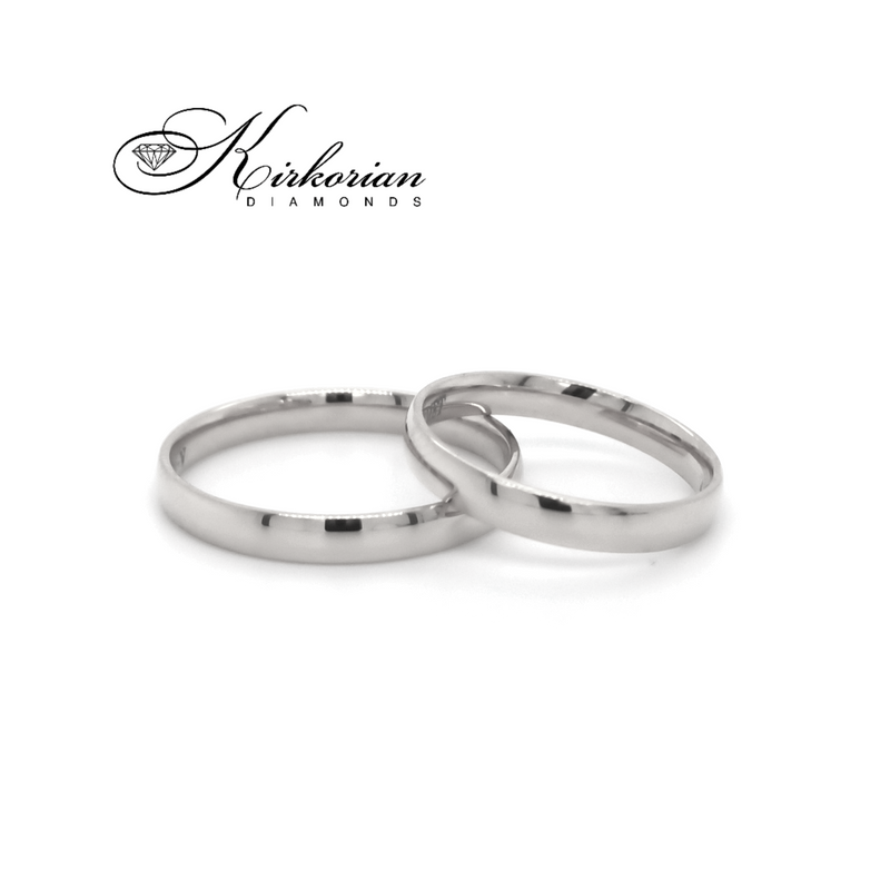 Класически венчални халки от бяло злато 14k – 3 мм, комплект WRD041