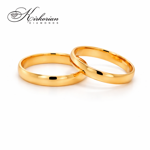 Класически венчални халки от жълто злато 14k – 4 мм, комплект WRD050